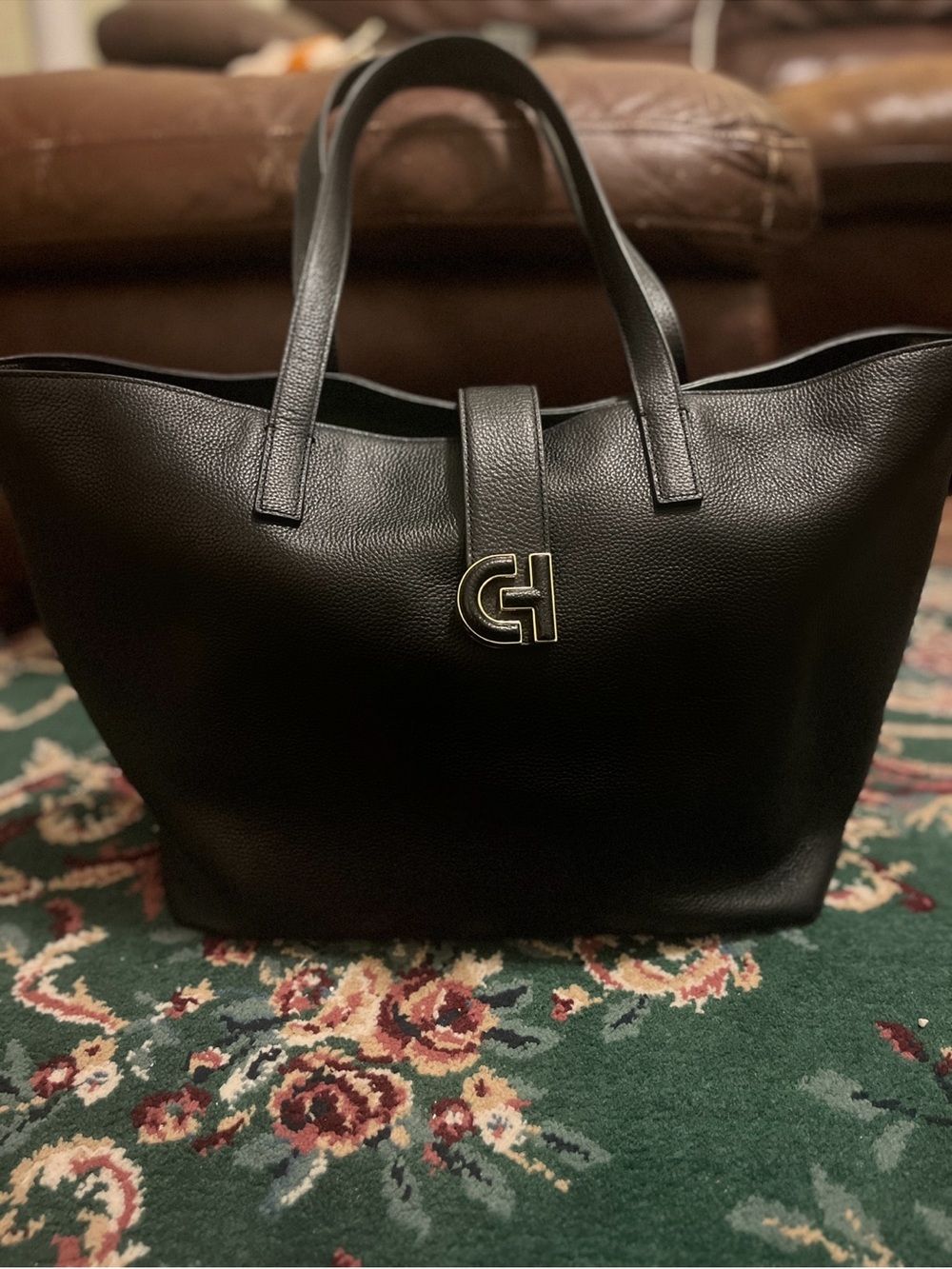 Cole Haan Leather Tote Bag with Gold Logo Accent